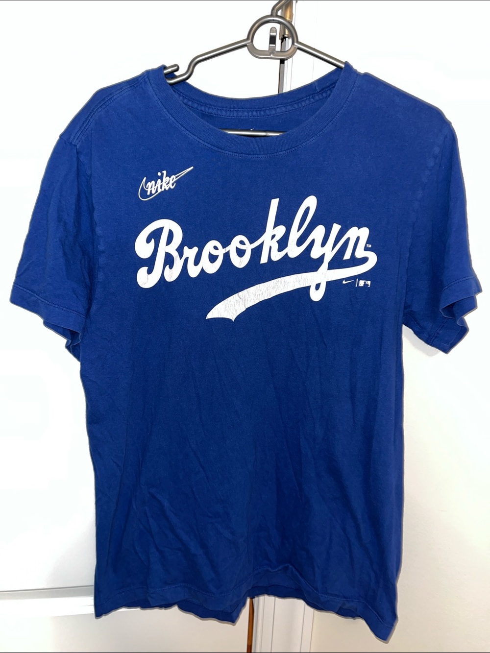 Worn Nike Blue Brooklyn Dodgers Jackie Robinson 42 T-Shirt MLB Cooperstown S